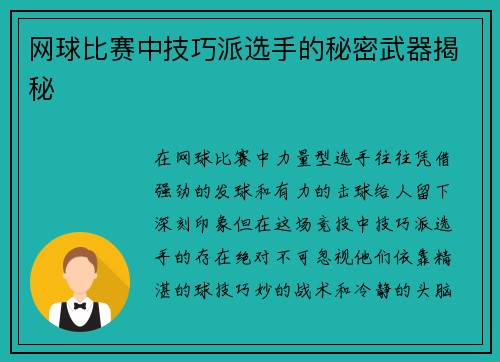 网球比赛中技巧派选手的秘密武器揭秘